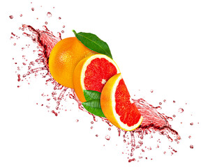 grapefruit juice splash isolated on white background
