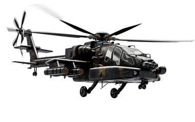 Fototapeta na wymiar Army Attack Helicopter Isolated on Transparent PNG Background, rendering. Generative AI