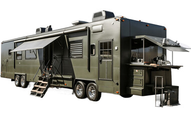 Army Field Kitchen Trailer Isolated on Transparent PNG Background, rendering. Generative AI