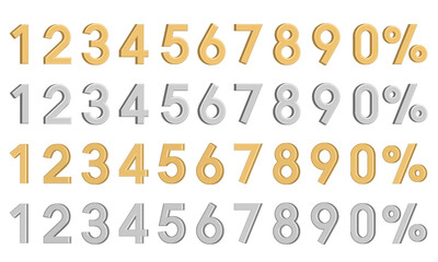Vector golden silver arabic numerals