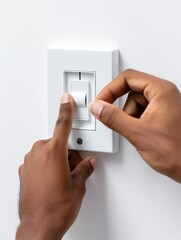 Close-up of a professional electrician repairing the light switch
