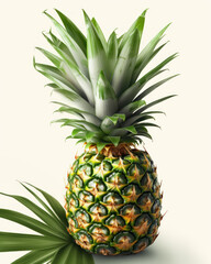 A vector graphic of a pineapple on a white background with a few tropical leaves