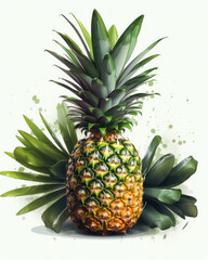 Fototapeta premium A vector graphic of a pineapple on a white background with a few tropical leaves