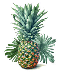 Fototapeta premium A vector graphic of a pineapple on a white background with a few tropical leaves