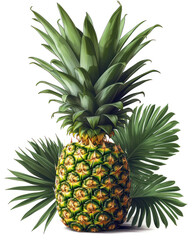 Obraz premium A vector graphic of a pineapple on a white background with a few tropical leaves
