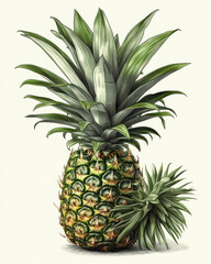 Fototapeta premium A vector graphic of a pineapple on a white background with a few tropical leaves