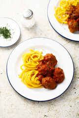 Spaghetti with meatballs and tomato sauce