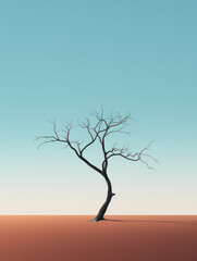 Simple minimalistic landscape with a dead tree generatieve ai