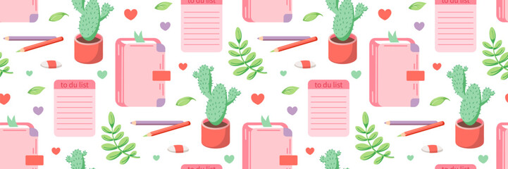 Diary of girl vector seamless pattern.