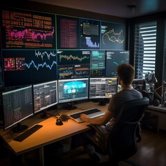 Naklejka premium data visualization touch screen workspace forex stats stcks information