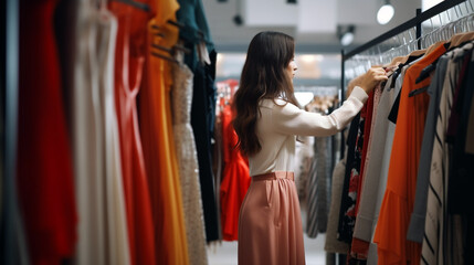 a young woman is looking for a new outfit in the store. Generative Ai