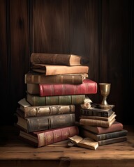 Old worn books in the interior
