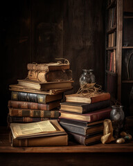 Old worn books in the interior