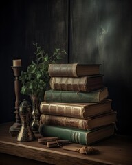 Old worn books in the interior