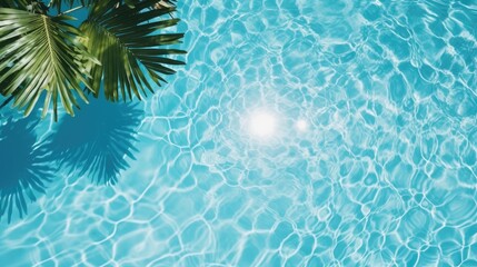 Fototapeta na wymiar Top view of pool water with palm tree