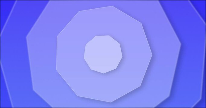 Blue color Growing rotating polygon. Abstract Glassmorphism animation. Octagon translucent glass blocks spinning and rotating, looping animation.