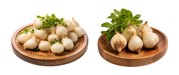 Set of Two Water Chestnut on wooden plate, platter isolated on transparent background.