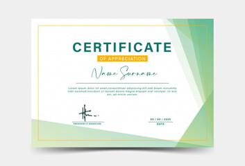 achievement certificate template Vector blank design . green transparent