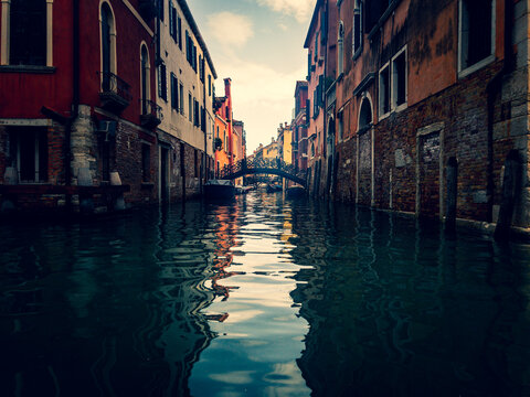 A narrow canal in Venice. Scenic colorful view in Venice, Italy.