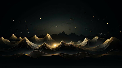A mountain line art texture with black, gold and white colors. Simplistic background texture or wall art.