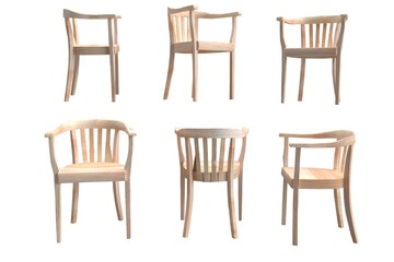 3D Illustration: Six Wooden Chairs