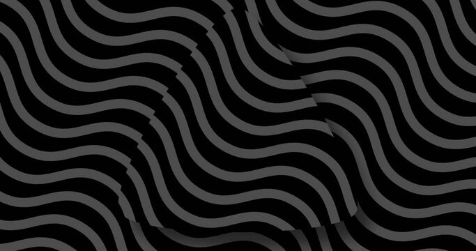 abstract moving lines flat animated background. soft zigzag wavy lines moving diagonally from down right to left up over a flat rounded triangle shape. Black color motion graphics background.