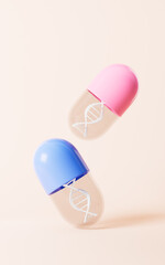 Cartoon DNA and capsule, 3d rendering.