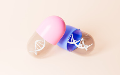 Cartoon DNA and capsule, 3d rendering.