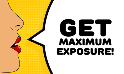Get maximum exposure icon. Flat, color, talking lips, woman's lips, get maximum exposure. Vector icon