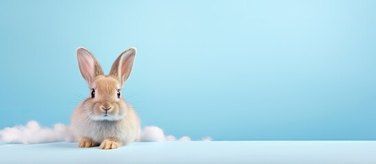 Small bunny alone against isolated pastel background Copy space