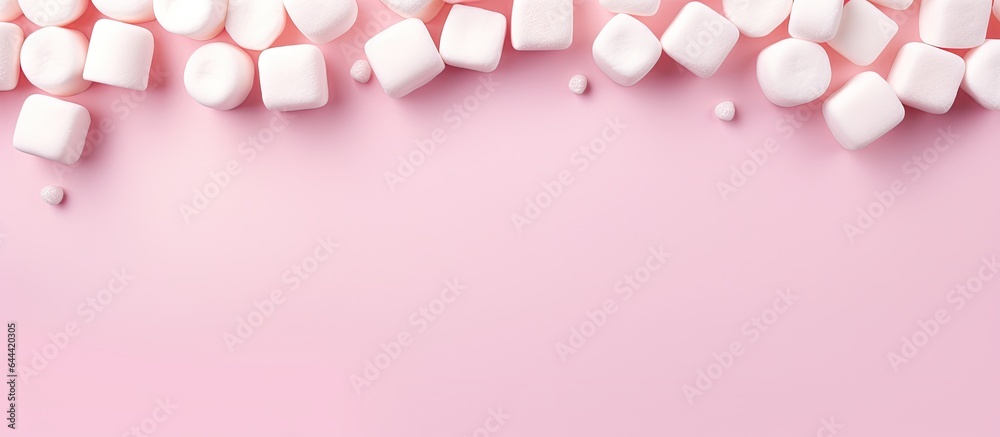 Poster marshmallows on a isolated pastel background copy space