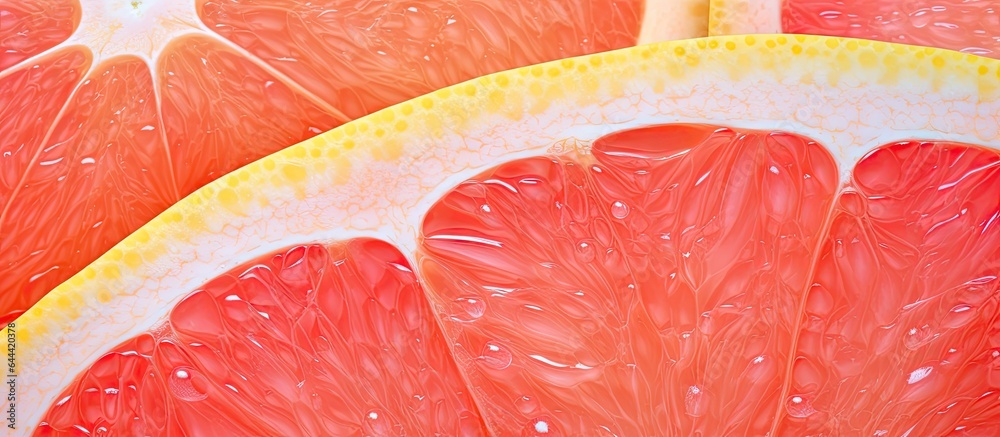 Poster macro close up of a delicious grapefruit slice isolated pastel background copy space