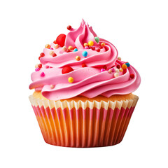 pink cupcake with sprinkles isolated on transparent background