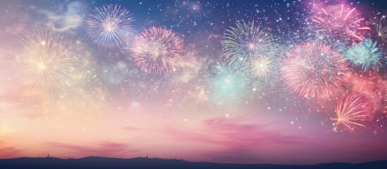 The sky is illuminated with fireworks isolated pastel background Copy space