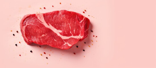 Medium beef fillet on isolated pastel background Copy space