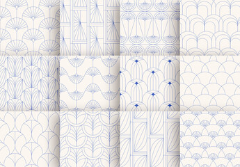 Modern Art Deco Patterns Set in Cream and Blue