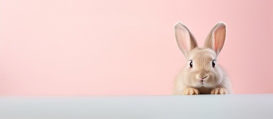 Small bunny alone against isolated pastel background Copy space