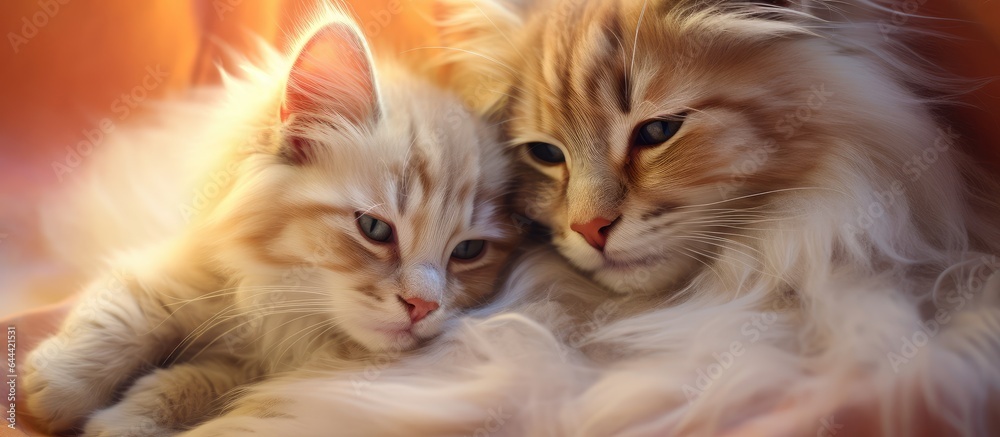 Poster two red siberian kittens resting together in their den set against a isolated pastel background copy