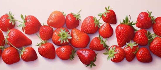 Strawberries in red set against isolated pastel background Copy space