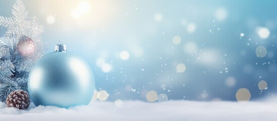 Fototapeta na wymiar Snow falling on a holiday ornament isolated pastel background Copy space