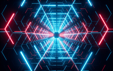 Abstract neon tunnel, 3d rendering.