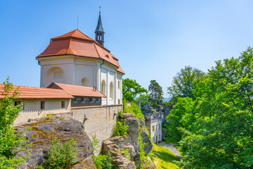 Old medieval castle Valdstejn with The Chapel of the Saint John of Nepomuk in the heart of Bohemian Paradise, Czech Republic