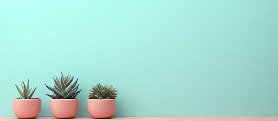 Plastic pots enhance the appearance of tiny decorative plants isolated pastel background Copy space