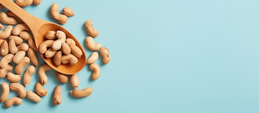 Unshelled peanuts on isolated pastel background Copy space
