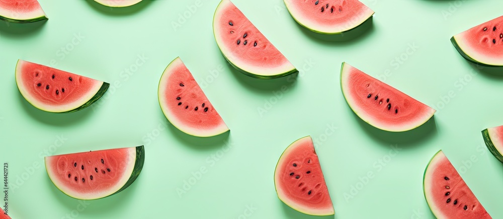 Poster watermelon slices on isolated pastel background copy space