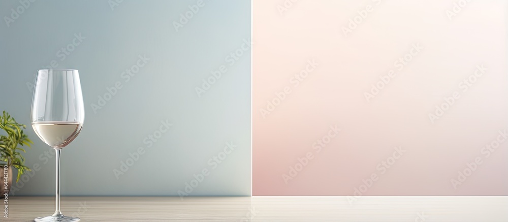 Poster wine glass on table by window isolated pastel background copy space