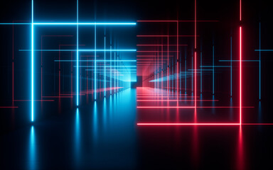 Abstract neon tunnel, 3d rendering.