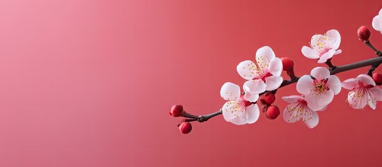 Fototapeta na wymiar Stunning crimson blossom isolated pastel background Copy space