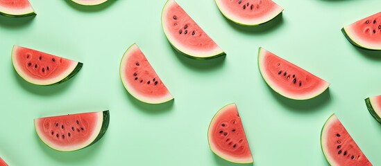 Watermelon slices on isolated pastel background Copy space