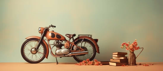 Foto op Canvas Vintage bicycle seat with spectacles and antique book isolated pastel background Copy space © HN Works